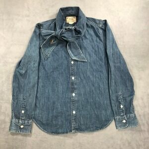 Polo Ralph Lauren Denim Shirt Womens 8 Bow Tie Neck Color Pony Western Coquette